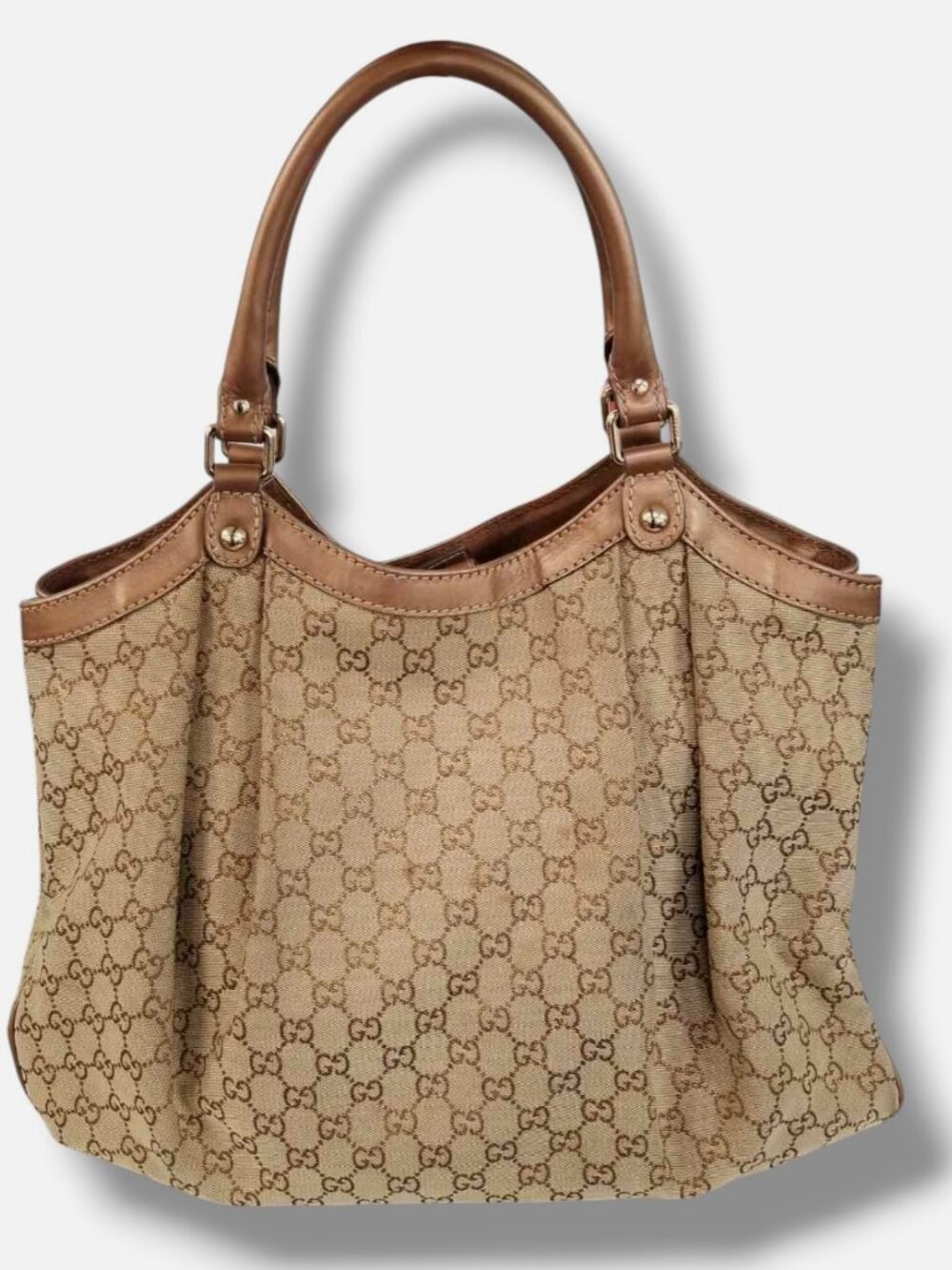 Gucci Women Brown Sukey GG Logo Canvas Shoulder Monogram Tote Bag